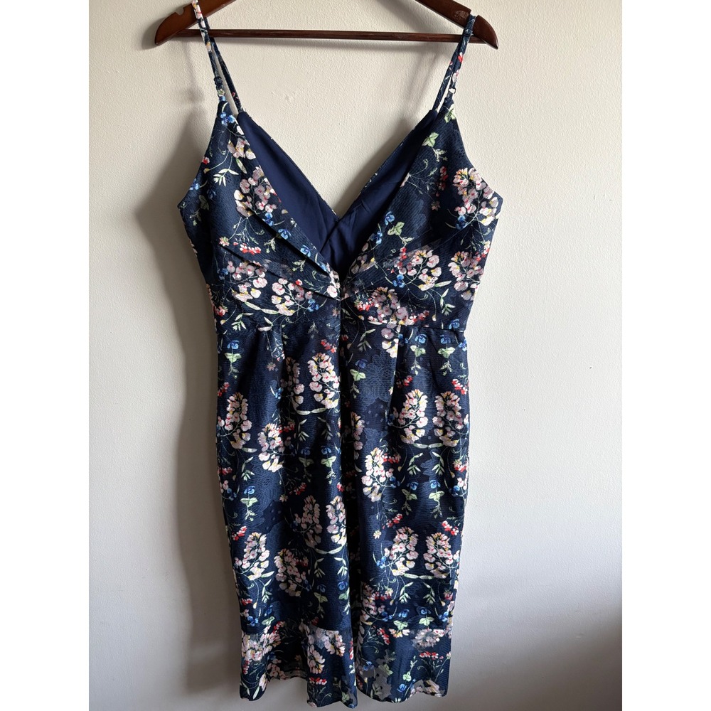 Minuet Navy Floral Mesh Ruffle Wrap Dress Size Large